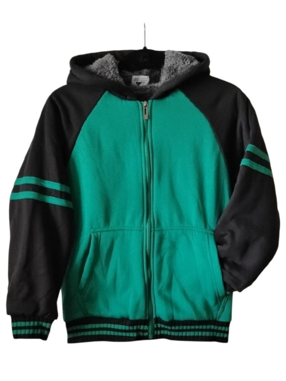 NWOT Boys Fleece Lined Zip Up Hoodie L Green Black